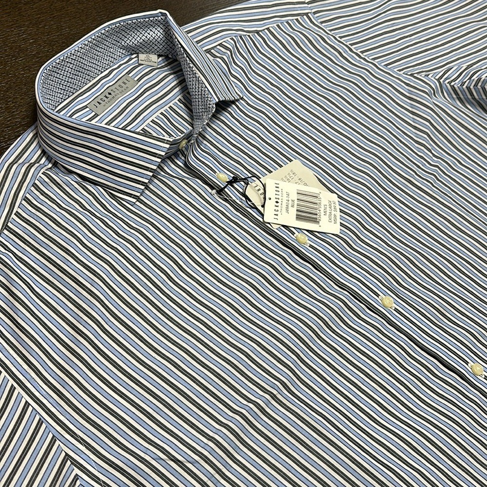 JACK STONE Striped Dress Shirt Extra Large Long Sleeve Button Up
